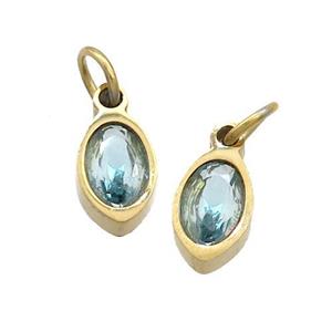 Stainless Steel Eye Pendant Pave Blue Zircon Gold Plated, approx 4x6mm [SSB2519]