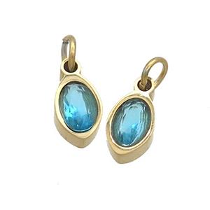 Stainless Steel Eye Pendant Pave Aqua Zircon Gold Plated, approx 4x6mm [SSB2520]
