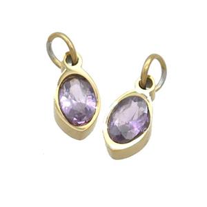 Stainless Steel Eye Pendant Pave Purple Zircon Gold Plated, approx 4x6mm [SSB2521]