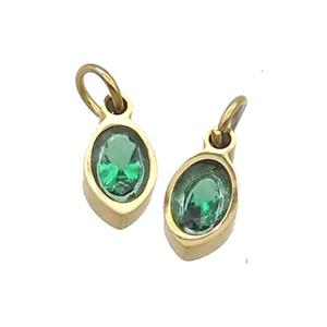 Stainless Steel Eye Pendant Pave Green Zircon Gold Plated, approx 4x6mm [SSB2525]