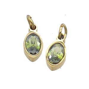 Stainless Steel Eye Pendant Pave Olive Zircon Gold Plated, approx 4x6mm [SSB2526]