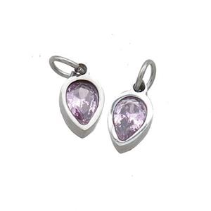 Raw Stainless Steel Teardrop Pendant Pave Pink Zircon, approx 4x6mm [SSB2528]