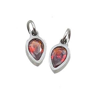 Raw Stainless Steel Teardrop Pendant Pave Orange Zircon, approx 4x6mm [SSB2534]
