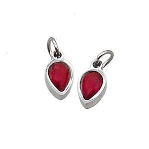 Raw Stainless Steel Teardrop Pendant Pave Red Zircon, approx 4x6mm [SSB2535]