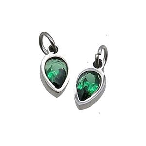 Raw Stainless Steel Teardrop Pendant Pave Green Zircon, approx 4x6mm [SSB2536]