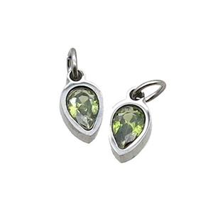 Raw Stainless Steel Teardrop Pendant Pave Olive Zircon, approx 4x6mm [SSB2537]
