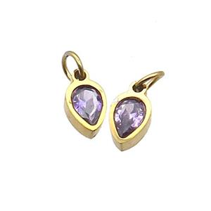 Stainless Steel Teardrop Pendant Pave Purple Zircon Gold Plated, approx 4x6mm [SSB2540]