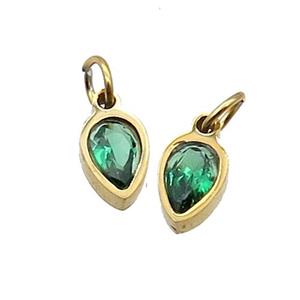 Stainless Steel Teardrop Pendant Pave Green Zircon Gold Plated, approx 4x6mm [SSB2543]