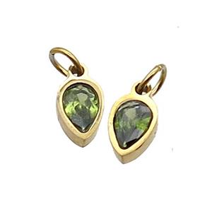 Stainless Steel Teardrop Pendant Pave Olive Zircon Gold Plated, approx 4x6mm [SSB2544]