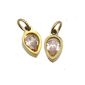 Stainless Steel Teardrop Pendant Pave Champagne Zircon Gold Plated, approx 4x6mm [SSB2545]