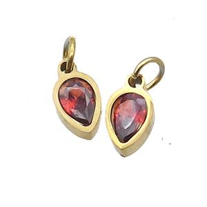 Stainless Steel Teardrop Pendant Pave Orange Zircon Gold Plated, approx 4x6mm [SSB2546]