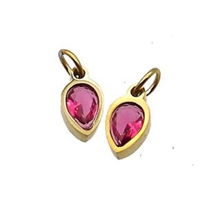 Stainless Steel Teardrop Pendant Pave Red Zircon Gold Plated, approx 4x6mm [SSB2547]