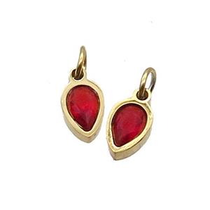 Stainless Steel Teardrop Pendant Pave Red Zircon Gold Plated, approx 4x6mm [SSB2548]
