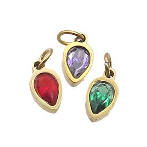 Stainless Steel Teardrop Pendant Pave Zircon Gold Plated Mixed, approx 4x6mm [SSB2549]