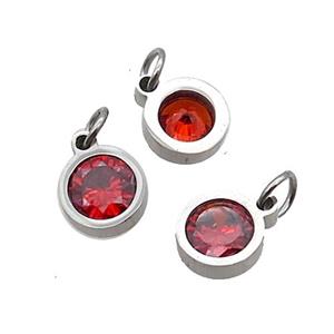 Raw Stainless Steel Pendant Pave Red Zircon Circle, approx 6mm [SSB2556]