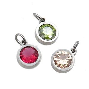 Raw Stainless Steel Pendant Pave Zircon Circle Mixed, approx 6mm [SSB2560]