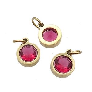 Stainless Steel Pendant Pave Red Zircon Circle Gold Plated, approx 6mm [SSB2564]