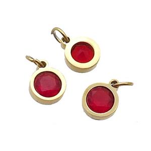 Stainless Steel Pendant Pave Red Zircon Circle Gold Plated, approx 6mm [SSB2566]