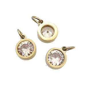 Stainless Steel Pendant Pave Champagne Zircon Circle Gold Plated, approx 6mm [SSB2567]