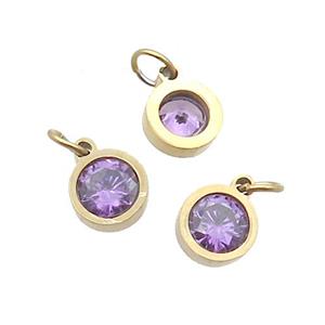 Stainless Steel Pendant Pave Purple Zircon Circle Gold Plated, approx 6mm [SSB2569]