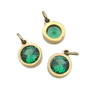 Stainless Steel Pendant Pave Green Zircon Circle Gold Plated, approx 6mm [SSB2571]