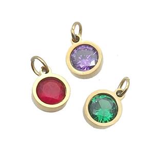 Stainless Steel Pendant Pave Zircon Circle Gold Plated Mixed, approx 6mm [SSB2572]