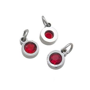 Raw Stainless Steel Circle Pendant Pave Red Zircon, approx 4mm [SSB2574-4MM]