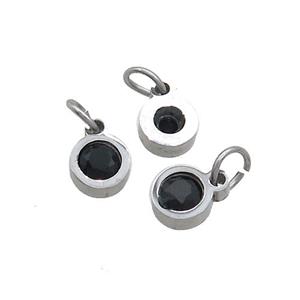 Raw Stainless Steel Circle Pendant Pave Black Zircon, approx 4mm [SSB2575-4MM]