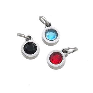 Raw Stainless Steel Circle Pendant Pave Zircon Mixed, approx 4mm [SSB2576-4MM]