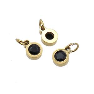 Stainless Steel Circle Pendant Pave Black Zircon Gold Plated, approx 4mm [SSB2578-4MM]