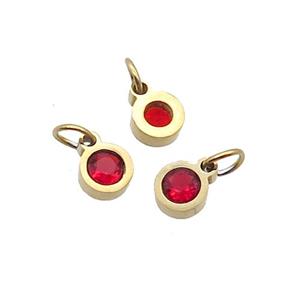 Stainless Steel Circle Pendant Pave Red Zircon Gold Plated, approx 4mm [SSB2579-4MM]