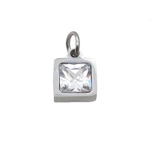 Raw Stainless Steel Pendant Pave Zircon Square, approx 5x5mm [SSB2581]