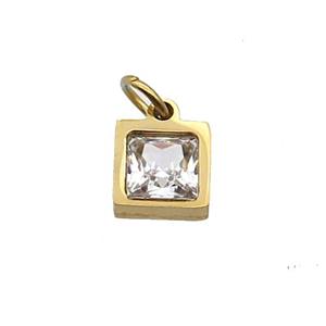 Stainless Steel Pendant Pave Zircon Square Gold Plated, approx 5x5mm [SSB2582]