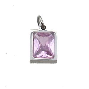 Raw Stainless Steel Rectangle Pendant Pave Pink Zircon, approx 6x8mm [SSB2583]