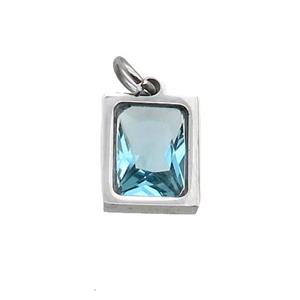 Raw Stainless Steel Rectangle Pendant Pave Aqua Zircon, approx 6x8mm [SSB2584]