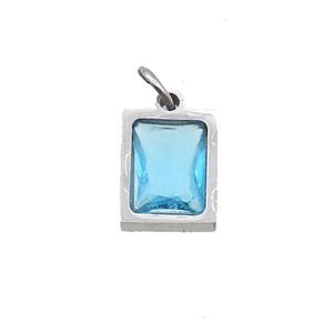 Raw Stainless Steel Rectangle Pendant Pave Blue Zircon, approx 6x8mm [SSB2585]