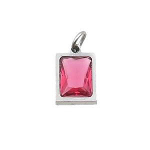 Raw Stainless Steel Rectangle Pendant Pave Red Zircon, approx 6x8mm [SSB2587]