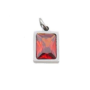 Raw Stainless Steel Rectangle Pendant Pave Orange Zircon, approx 6x8mm [SSB2588]
