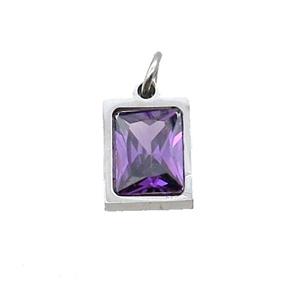 Raw Stainless Steel Rectangle Pendant Pave Purple Zircon, approx 6x8mm [SSB2589]