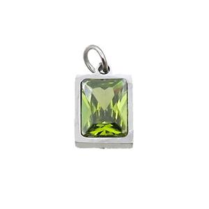 Raw Stainless Steel Rectangle Pendant Pave Olive Zircon, approx 6x8mm [SSB2590]