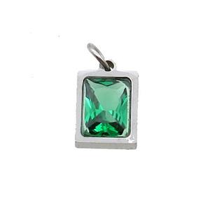 Raw Stainless Steel Rectangle Pendant Pave Green Zircon, approx 6x8mm [SSB2591]