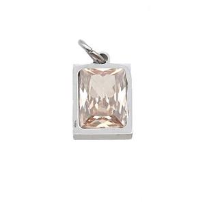 Raw Stainless Steel Rectangle Pendant Pave Champagne Zircon, approx 6x8mm [SSB2592]