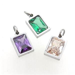 Raw Stainless Steel Rectangle Pendant Pave Zircon Mixed, approx 6x8mm [SSB2593]