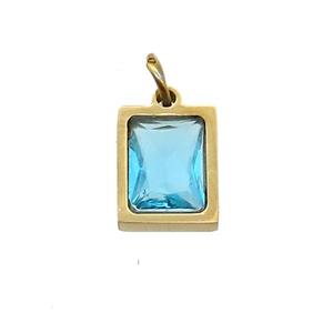 Stainless Steel Rectangle Pendant Pave Aqua Zircon Gold Plated, approx 6x8mm [SSB2594]