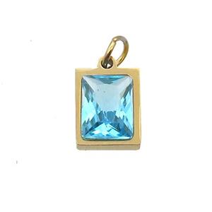 Stainless Steel Rectangle Pendant Pave Aqua Zircon Gold Plated, approx 6x8mm [SSB2596]