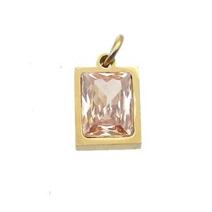 Stainless Steel Rectangle Pendant Pave Champagne Zircon Gold Plated, approx 6x8mm [SSB2597]