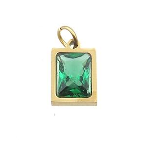 Stainless Steel Rectangle Pendant Pave Green Zircon Gold Plated, approx 6x8mm [SSB2598]