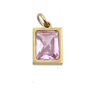 Stainless Steel Rectangle Pendant Pave Pink Zircon Gold Plated, approx 6x8mm [SSB2600]