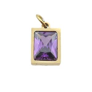 Stainless Steel Rectangle Pendant Pave Purple Zircon Gold Plated, approx 6x8mm [SSB2601]