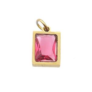 Stainless Steel Rectangle Pendant Pave Red Zircon Gold Plated, approx 6x8mm [SSB2602]
